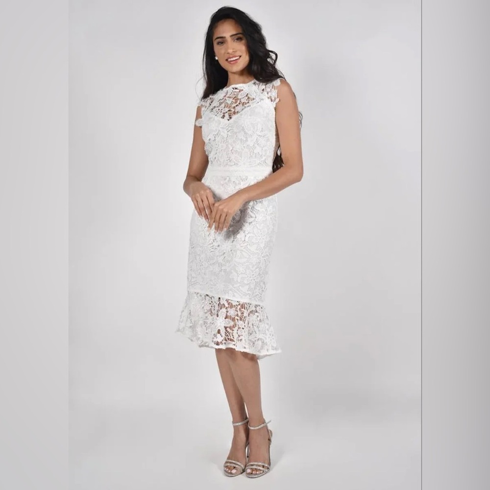 Frank Lyman White Lace Midi Dress